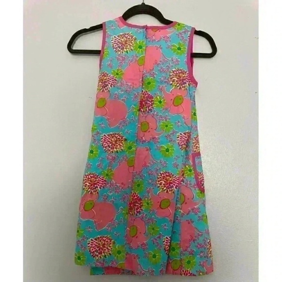 Lilly Pulitzer Dress Girls Size 10 Pink Blue Wrap Elephant Print Floral Sleevele - Picture 5 of 5